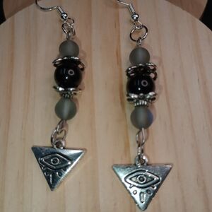 Handmade All Seeing Eye Charm Dangle Earrings 925 Hypoallergenic Hooks